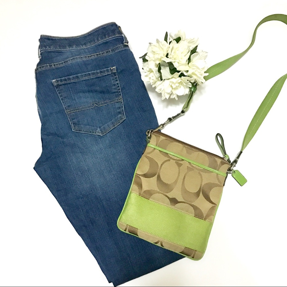 Tan and Green Coach Signature Crossbody